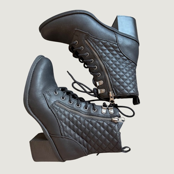 Sonoma Goods For Life Shoes - Sonoma Melodyy Combat Boots Size 8 Quilted Lace Up Block Heel Black Ankle Boots